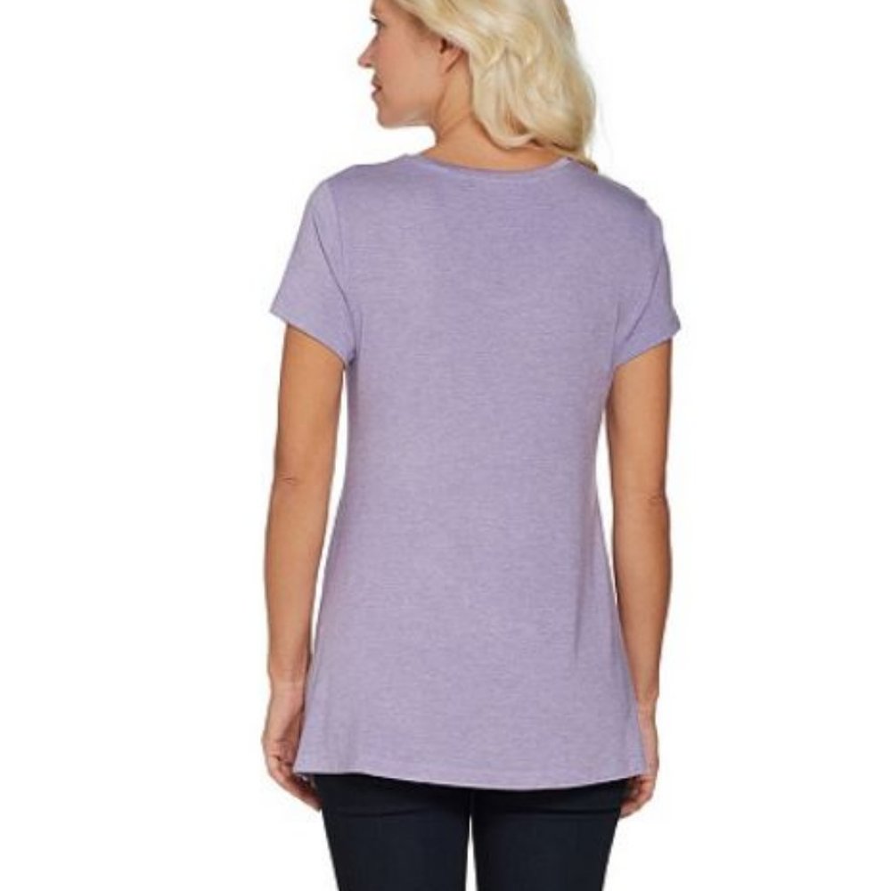H by Halston Short Sleeve U-Neck Tunic Side Slits - Picture 2 of 2